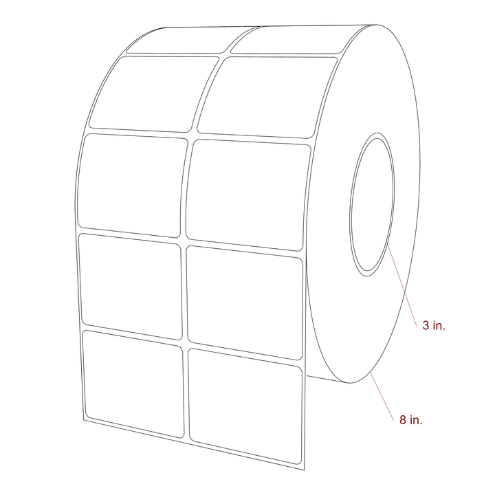 2.5 Inch x 2 Inch Rectangle Inkjet Label Roll - 3 Inch Core - 8 Inch Roll OD - 2Up - 3D Perspective