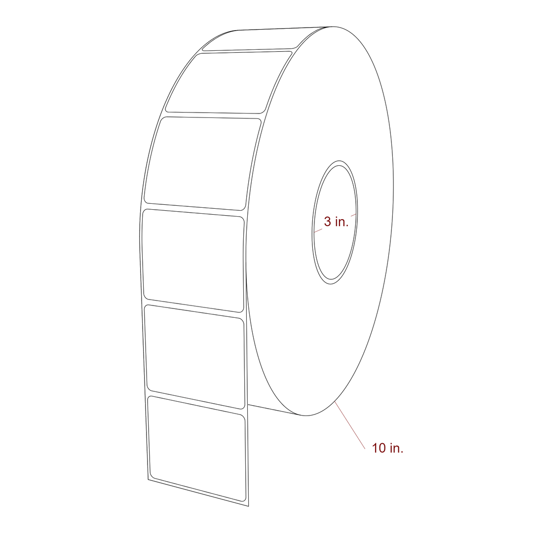 2.5 Inch x 2 Inch Rectangle Inkjet Label Roll - 3 Inch Core - 10 Inch Roll OD - 3D Perspective