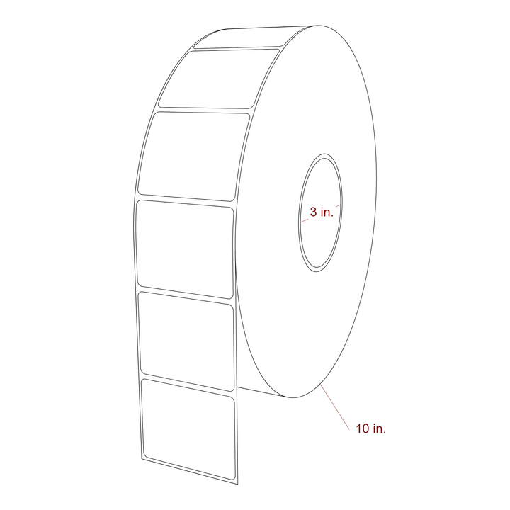 2.5 Inch x 2 Inch Rectangle Inkjet Label Roll - 3 Inch Core - 10 Inch Roll OD - 3D Perspective