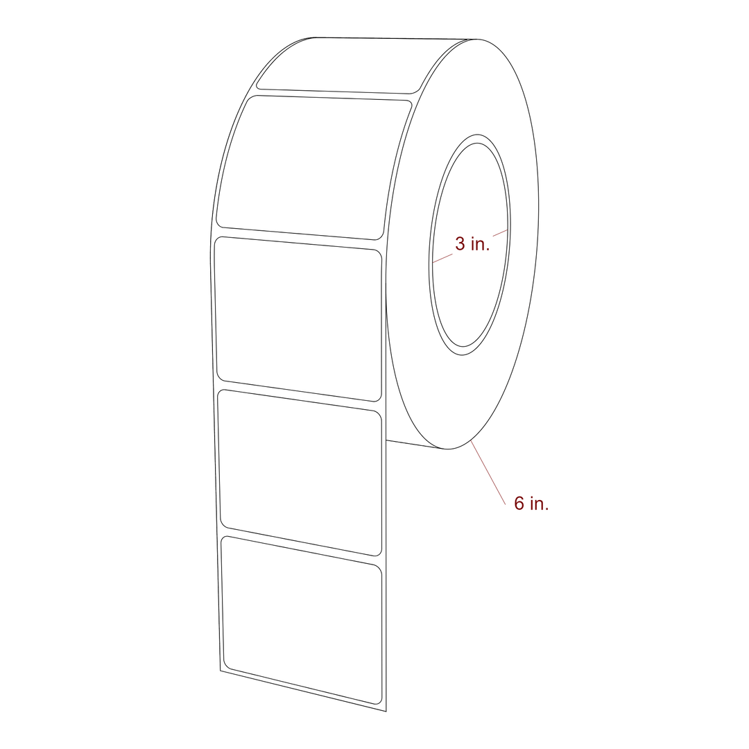 2.5 Inch x 2 Inch Rectangle Inkjet Label Roll - 3 Inch Core - 6 Inch Roll OD - 3D Perspective