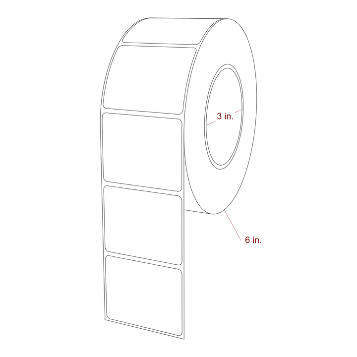 2.5 Inch x 2 Inch Rectangle Inkjet Label Roll - 3 Inch Core - 6 Inch Roll OD - 3D Perspective