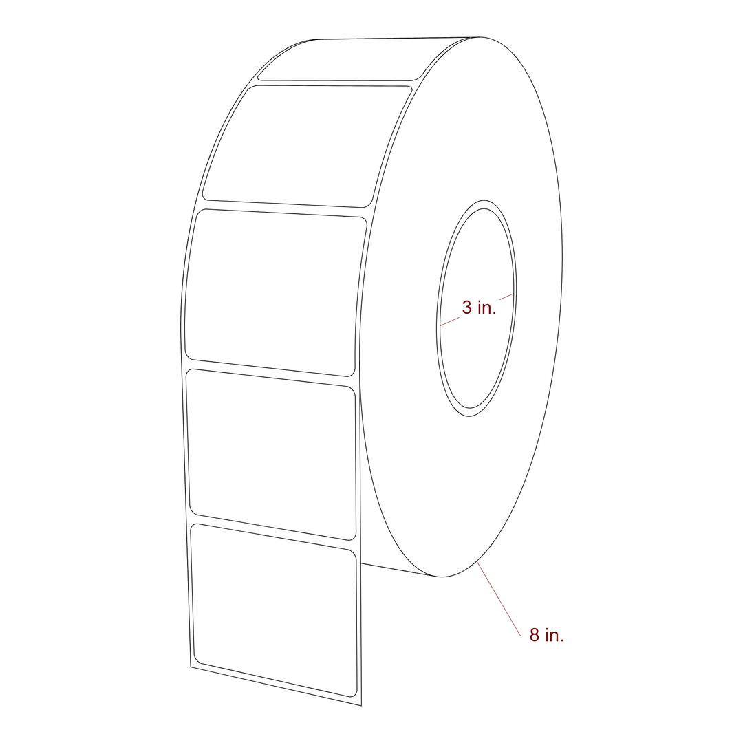 2.5 Inch x 2 Inch Rectangle Inkjet Label Roll - 3 Inch Core - 8 Inch Roll OD - 3D Perspective