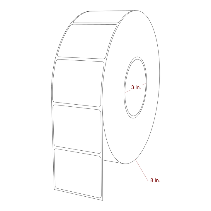 2.5 Inch x 2 Inch Rectangle Inkjet Label Roll - 3 Inch Core - 8 Inch Roll OD - 3D Perspective