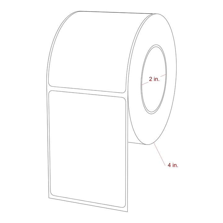 2.5 Inch x 3.25 Inch Rectangle Inkjet Label Roll - 2 Inch Core - 4 Inch Roll OD - 3D Perspective