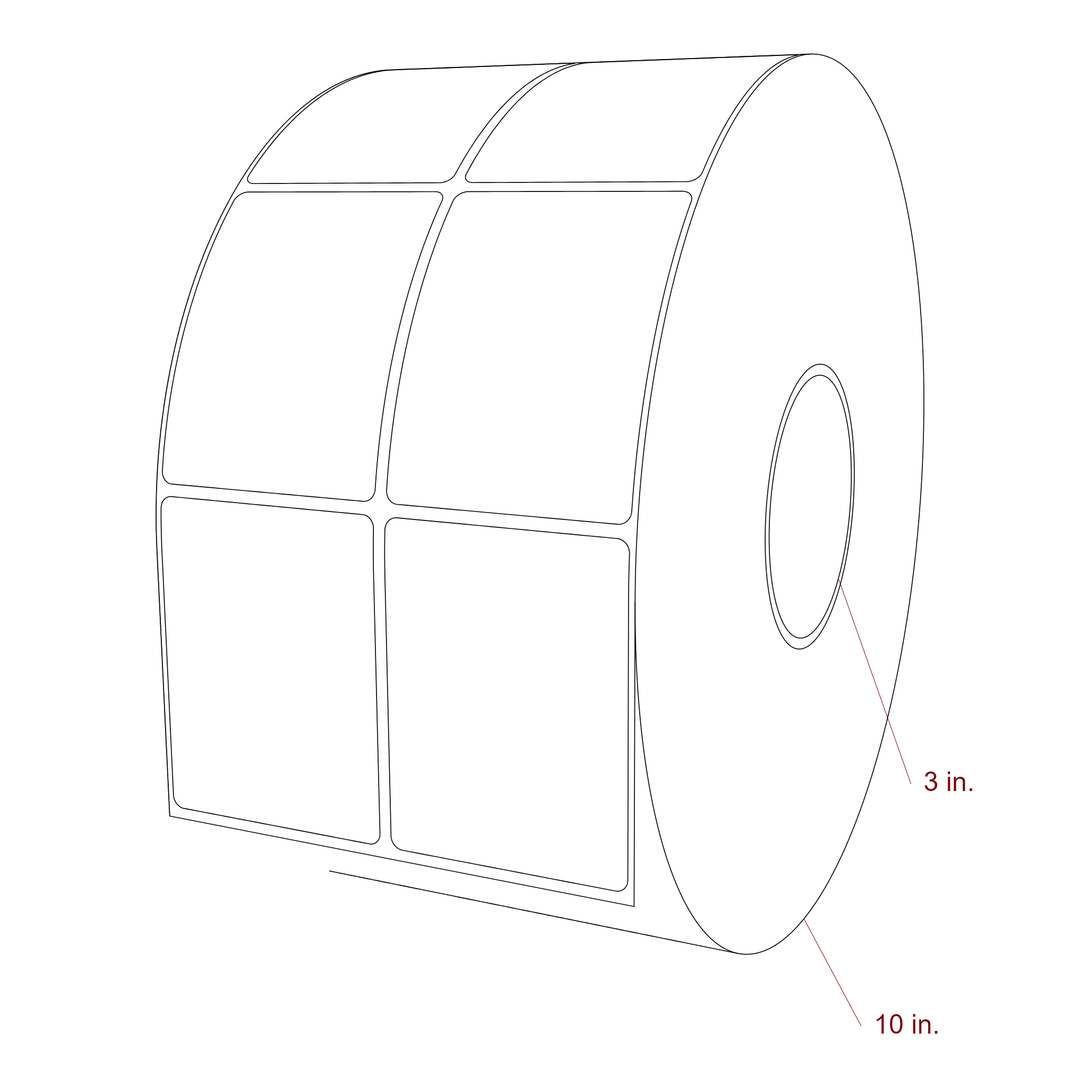 2.5 Inch x 3.25 Inch Rectangle Inkjet Label Roll - 3 Inch Core - 10 Inch Roll OD - 2Up - 3D Perspective