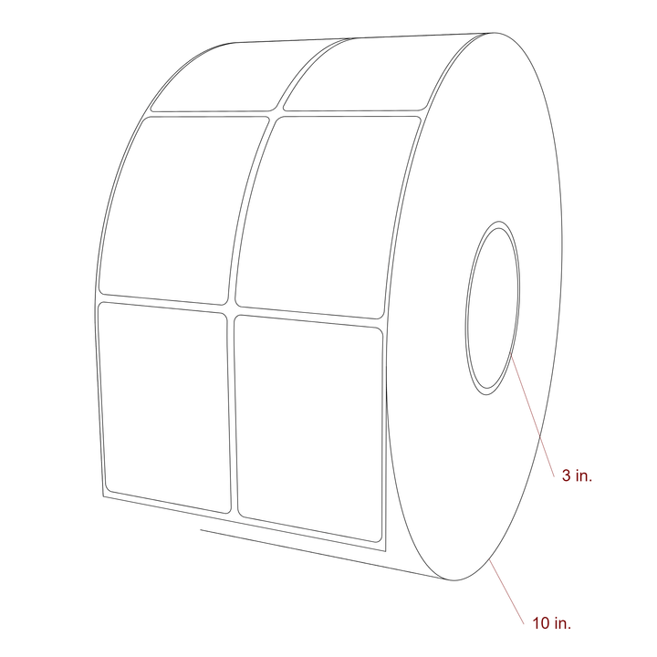 2.5 Inch x 3.25 Inch Rectangle Inkjet Label Roll - 3 Inch Core - 10 Inch Roll OD - 2Up - 3D Perspective