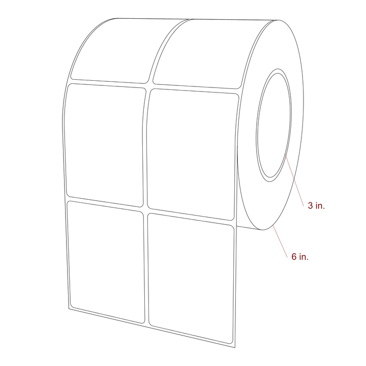 2.5 Inch x 3.25 Inch Rectangle Inkjet Label Roll - 3 Inch Core - 6 Inch Roll OD - 2Up - 3D Perspective