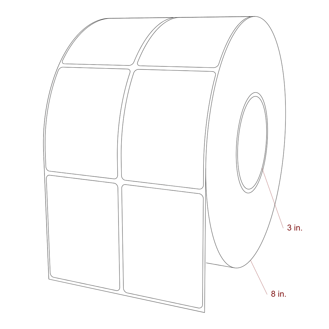 2.5 Inch x 3.25 Inch Rectangle Inkjet Label Roll - 3 Inch Core - 8 Inch Roll OD - 2Up - 3D Perspective