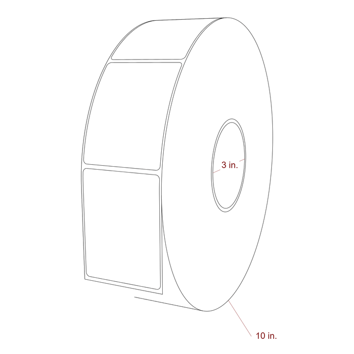 2.5 Inch x 3.25 Inch Rectangle Inkjet Label Roll - 3 Inch Core - 10 Inch Roll OD - 3D Perspective