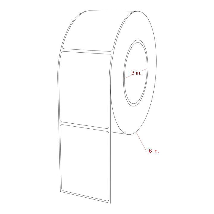 2.5 Inch x 3.25 Inch Rectangle Inkjet Label Roll - 3 Inch Core - 6 Inch Roll OD - 3D Perspective