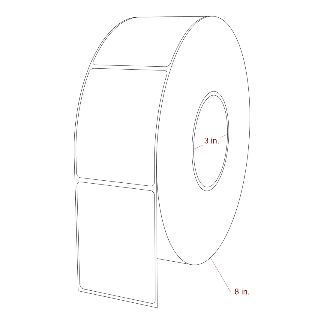 2.5 Inch x 3.25 Inch Rectangle Inkjet Label Roll - 3 Inch Core - 8 Inch Roll OD - 3D Perspective