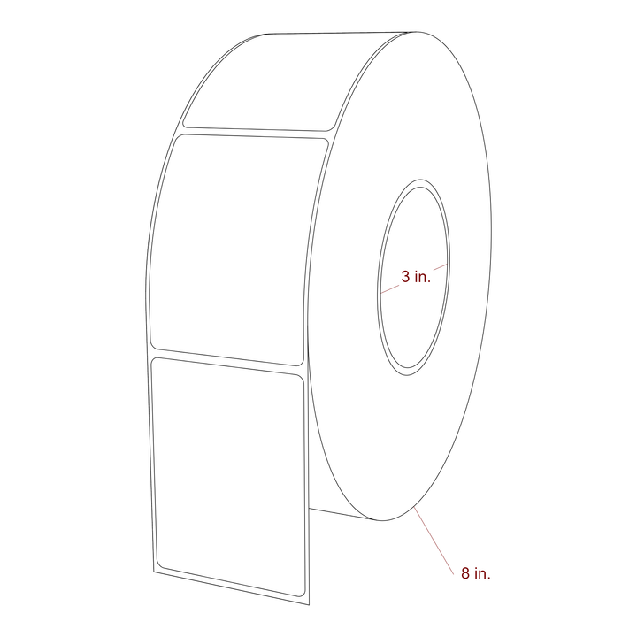 2.5 Inch x 3.25 Inch Rectangle Inkjet Label Roll - 3 Inch Core - 8 Inch Roll OD - 3D Perspective