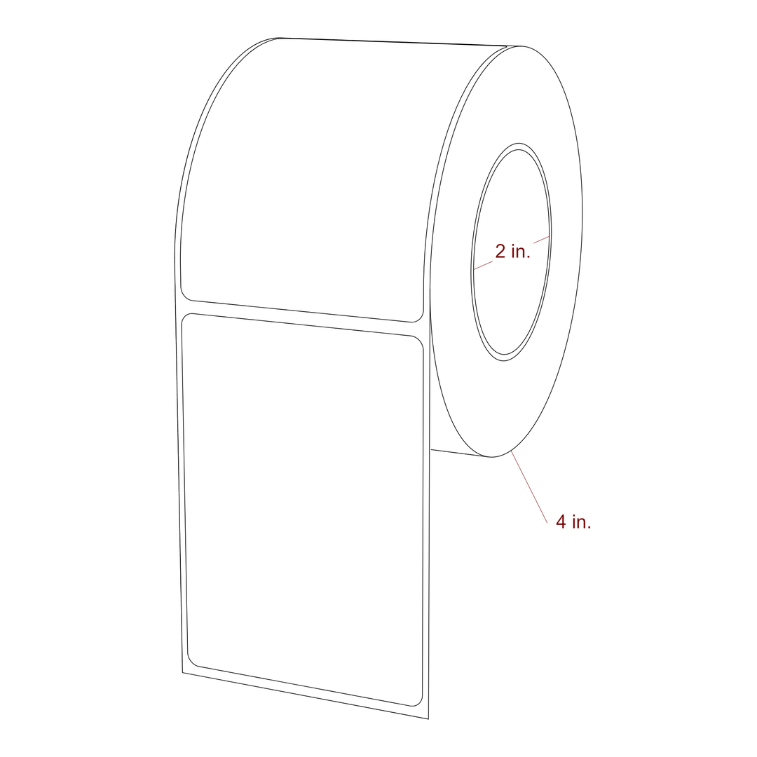 2.5 Inch x 3.5 Inch Rectangle Inkjet Label Roll - 2 Inch Core - 4 Inch Roll OD - 3D Perspective