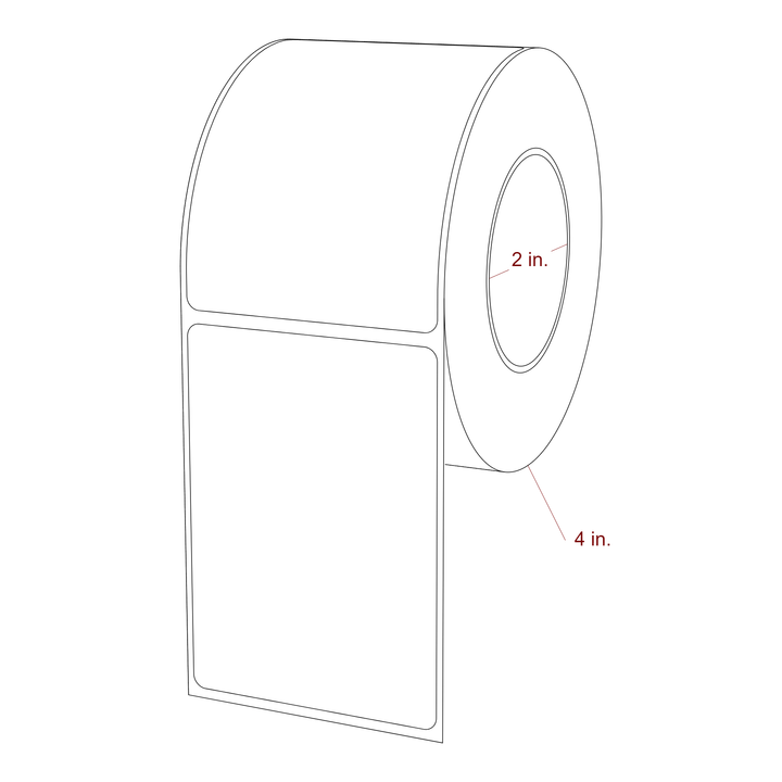 2.5 Inch x 3.5 Inch Rectangle Inkjet Label Roll - 2 Inch Core - 4 Inch Roll OD - 3D Perspective