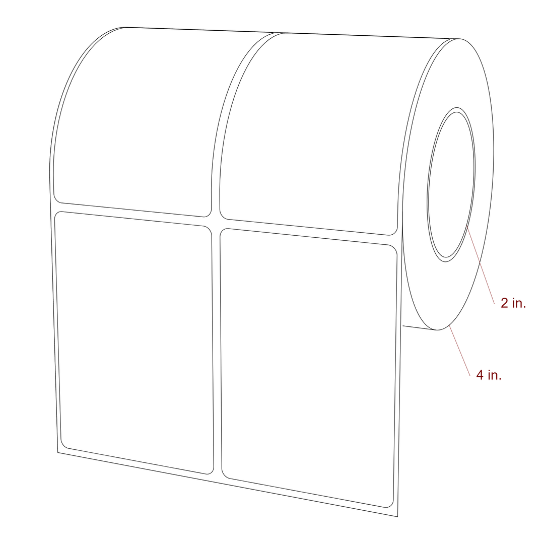 2.5 Inch x 3.5 Inch Rectangle Inkjet Label Roll - 2 Inch Core - 4 Inch Roll OD - 2Up - 3D Perspective