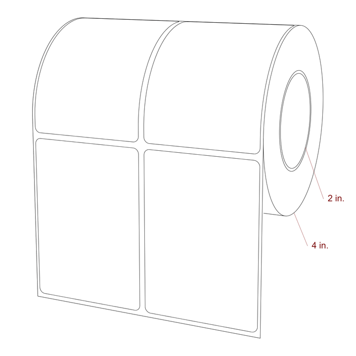 2.5 Inch x 3.5 Inch Rectangle Inkjet Label Roll - 2 Inch Core - 4 Inch Roll OD - 2Up - 3D Perspective