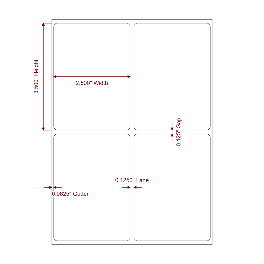 2.5 Inch x 3.5 Inch Rectangle Inkjet Label Roll - 2Up - 2D Drawing