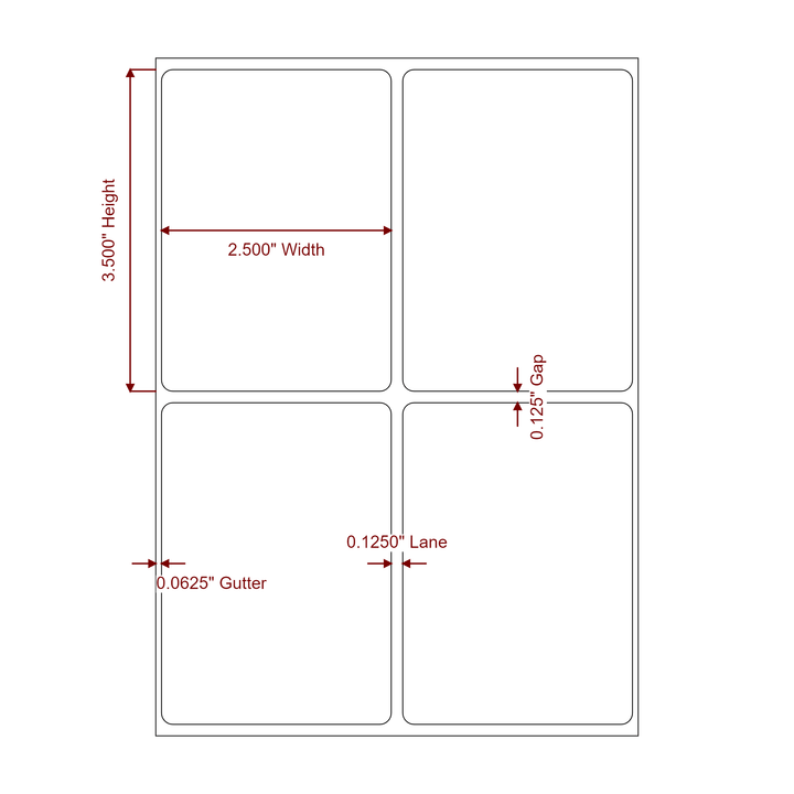 2.5 Inch x 3.5 Inch Rectangle Inkjet Label Roll - 2Up - 2D Drawing