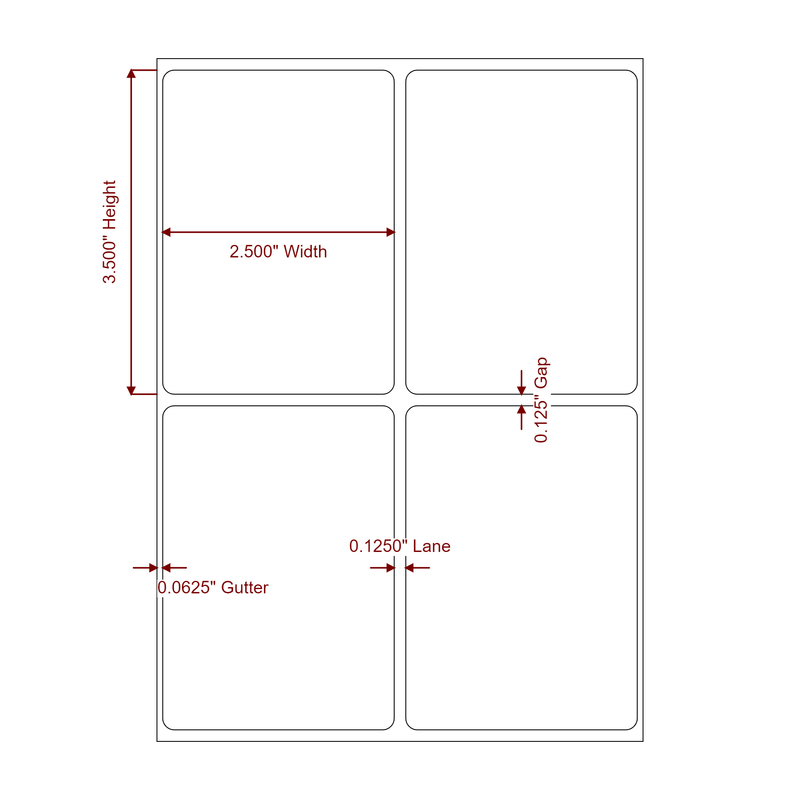 2.5" x 3.5" Inkjet Label Rolls | 2-Up | Fits Epson ColorWorks, VIPColor & Primera - Label Diagram