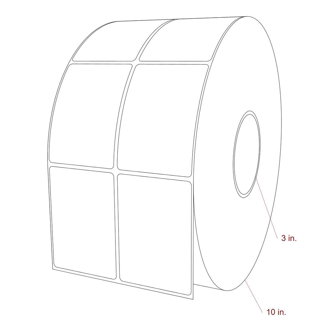 2.5 Inch x 3.5 Inch Rectangle Inkjet Label Roll - 3 Inch Core - 10 Inch Roll OD - 2Up - 3D Perspective