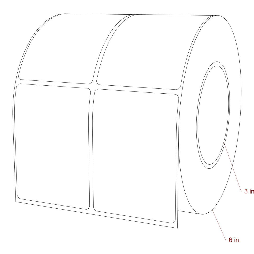 2.5 Inch x 3.5 Inch Rectangle Inkjet Label Roll - 3 Inch Core - 6 Inch Roll OD - 2Up - 3D Perspective