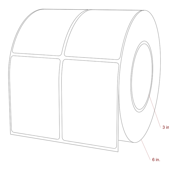2.5 Inch x 3.5 Inch Rectangle Inkjet Label Roll - 3 Inch Core - 6 Inch Roll OD - 2Up - 3D Perspective