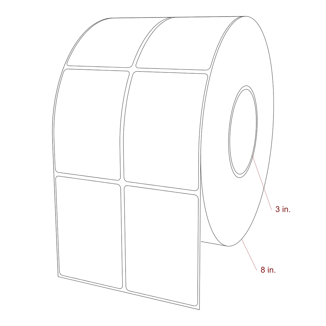 2.5 Inch x 3.5 Inch Rectangle Inkjet Label Roll - 3 Inch Core - 8 Inch Roll OD - 2Up - 3D Perspective