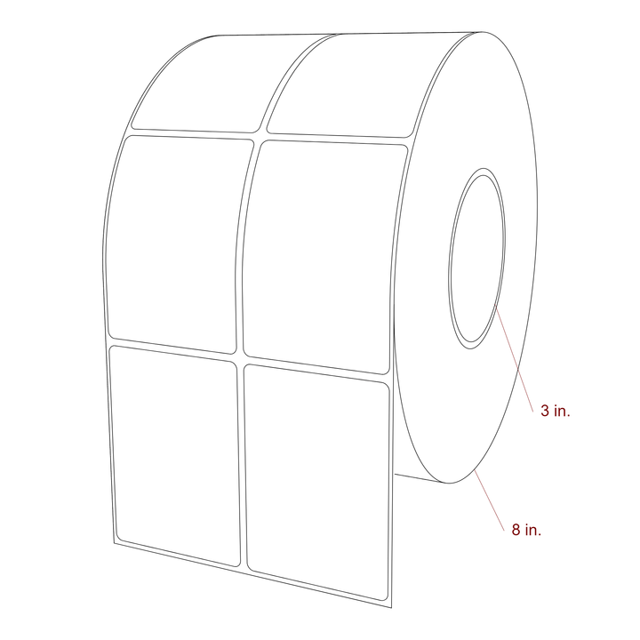2.5 Inch x 3.5 Inch Rectangle Inkjet Label Roll - 3 Inch Core - 8 Inch Roll OD - 2Up - 3D Perspective