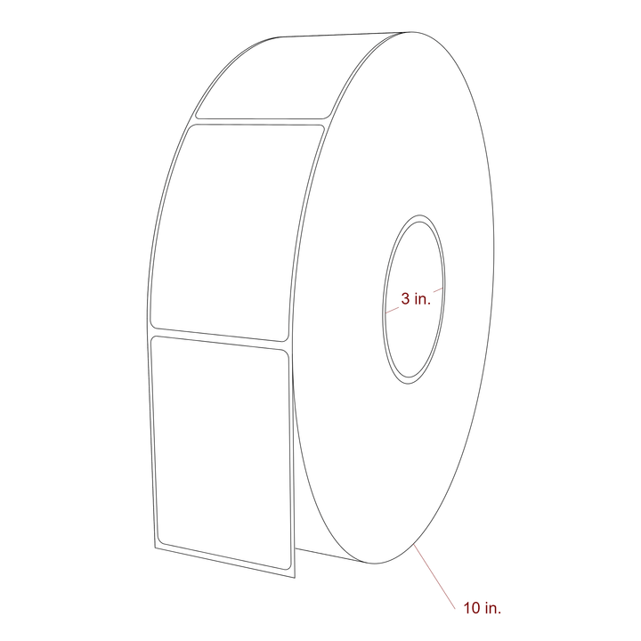 2.5 Inch x 3.5 Inch Rectangle Inkjet Label Roll - 3 Inch Core - 10 Inch Roll OD - 3D Perspective