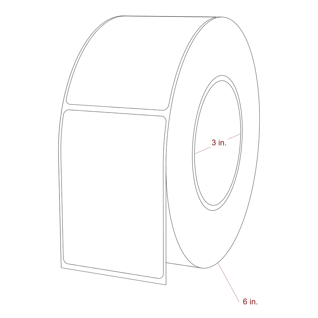 2.5 Inch x 3.5 Inch Rectangle Inkjet Label Roll - 3 Inch Core - 6 Inch Roll OD - 3D Perspective