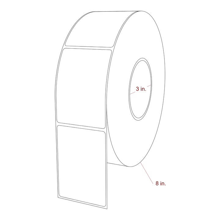 2.5 Inch x 3.5 Inch Rectangle Inkjet Label Roll - 3 Inch Core - 8 Inch Roll OD - 3D Perspective