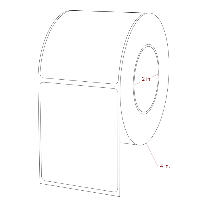 2.5 Inch x 3 Inch Rectangle Inkjet Label Roll - 2 Inch Core - 4 Inch Roll OD - 3D Perspective