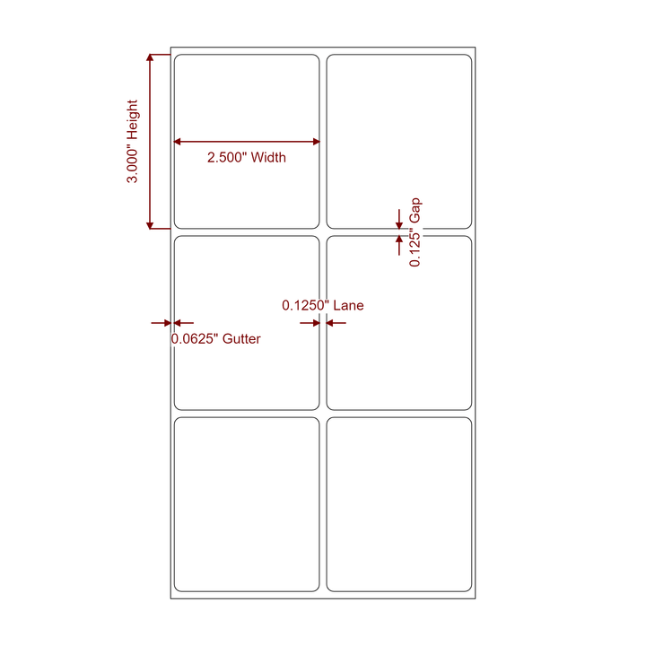 2.5 Inch x 3 Inch Rectangle Inkjet Label Roll - 2Up - 2D Drawing