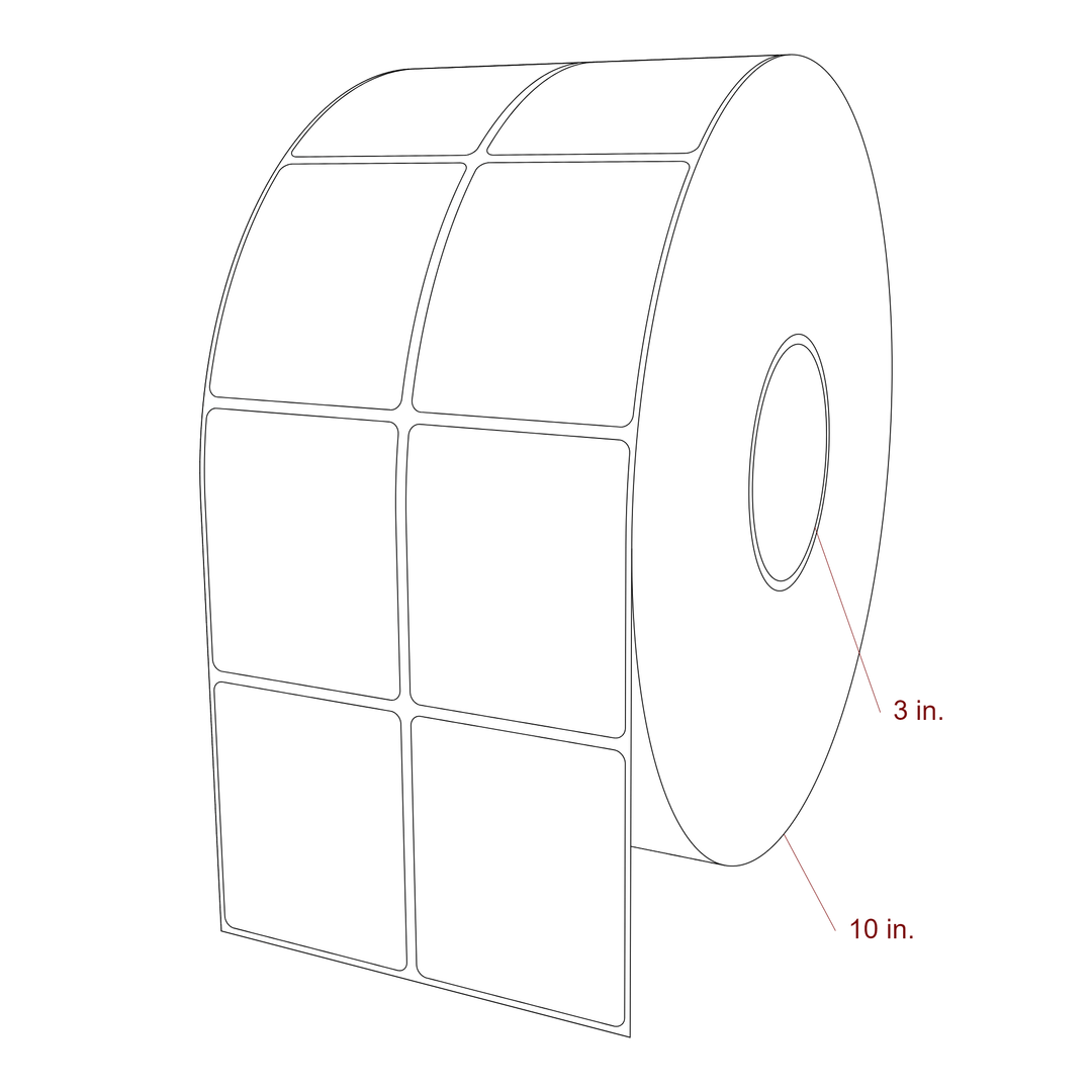 2.5 Inch x 3 Inch Rectangle Inkjet Label Roll - 3 Inch Core - 10 Inch Roll OD - 2Up - 3D Perspective