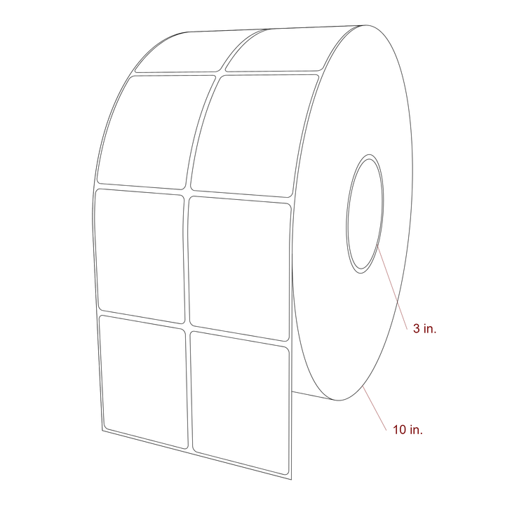 2.5 Inch x 3 Inch Rectangle Inkjet Label Roll - 3 Inch Core - 10 Inch Roll OD - 2Up - 3D Perspective