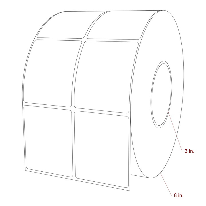 2.5 Inch x 3 Inch Rectangle Inkjet Label Roll - 3 Inch Core - 8 Inch Roll OD - 2Up - 3D Perspective