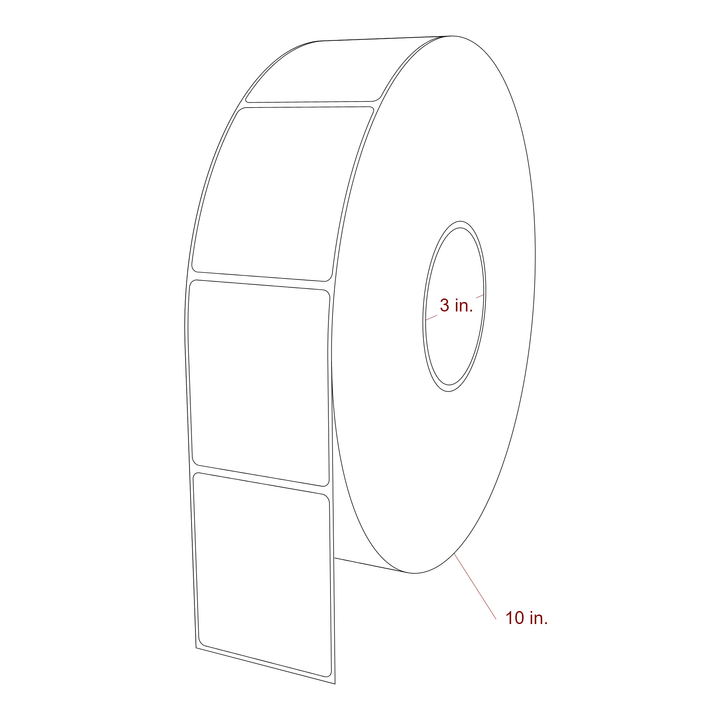 2.5 Inch x 3 Inch Rectangle Inkjet Label Roll - 3 Inch Core - 10 Inch Roll OD - 3D Perspective