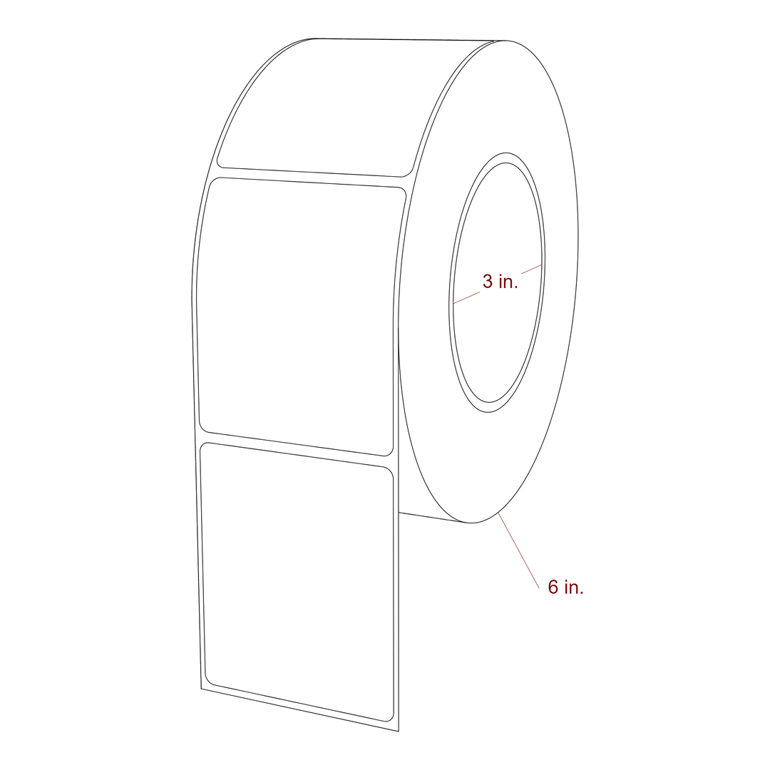 2.5 Inch x 3 Inch Rectangle Inkjet Label Roll - 3 Inch Core - 6 Inch Roll OD - 3D Perspective