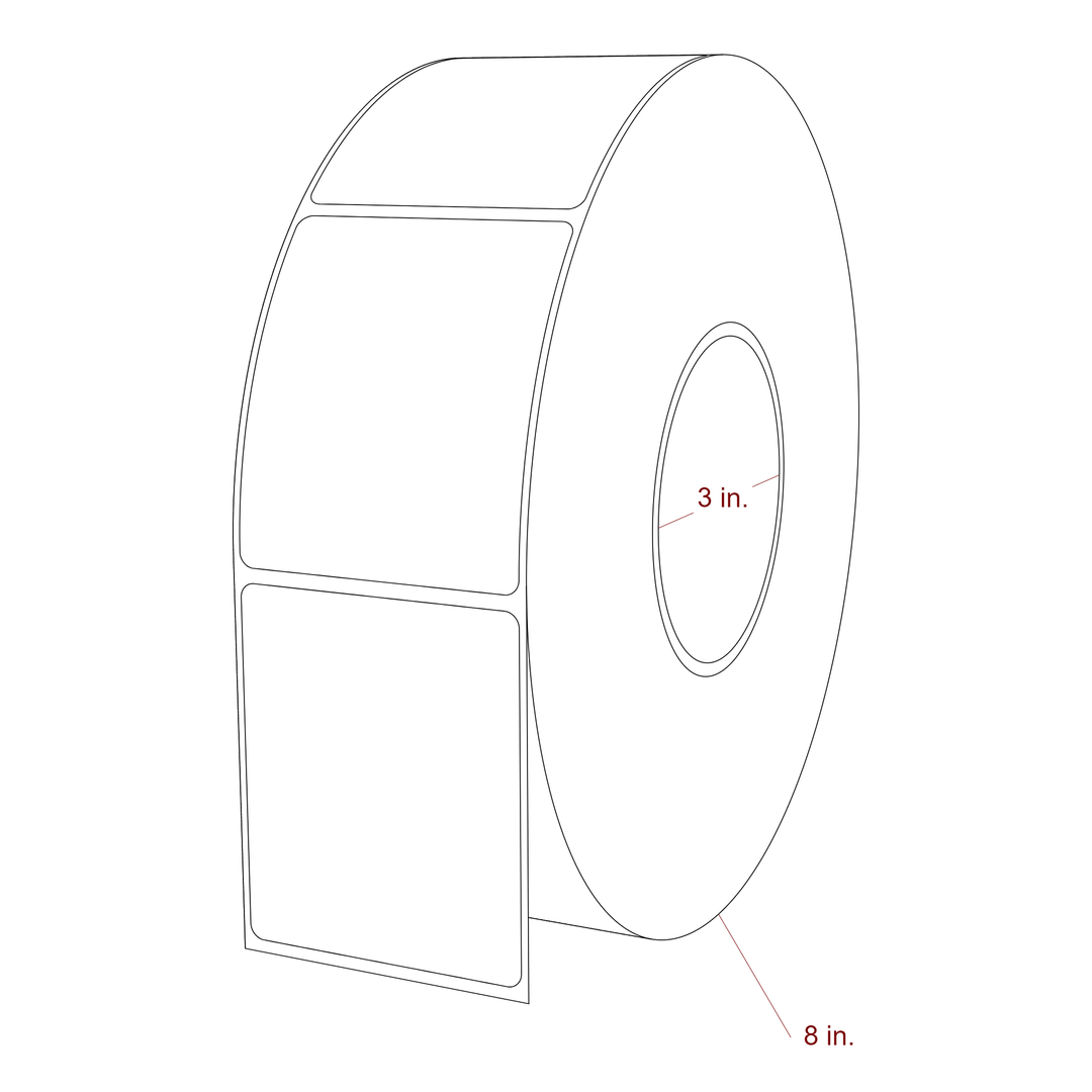 2.5 Inch x 3 Inch Rectangle Inkjet Label Roll - 3 Inch Core - 8 Inch Roll OD - 3D Perspective