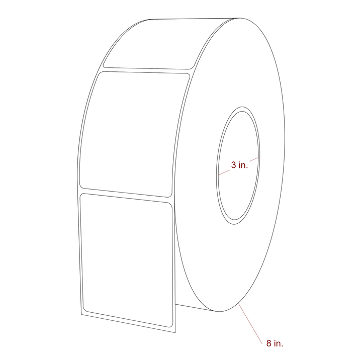 2.5 Inch x 3 Inch Rectangle Inkjet Label Roll - 3 Inch Core - 8 Inch Roll OD - 3D Perspective