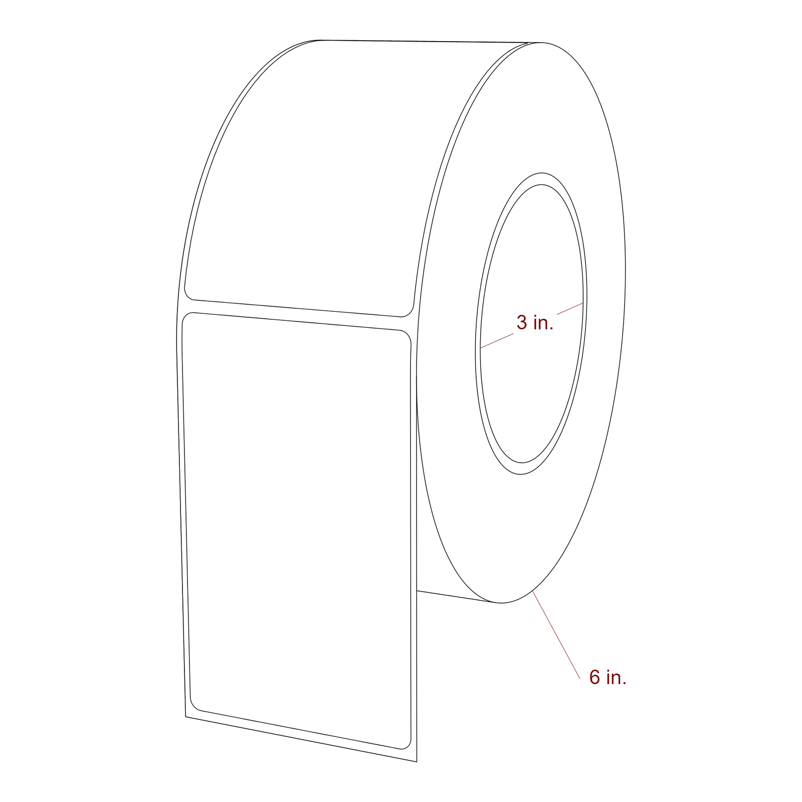 2.5 Inch x 4.125 Inch Rectangle Inkjet Label Roll - 3 Inch Core - 6 Inch Roll OD - 3D Perspective