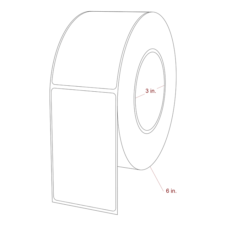 2.5 Inch x 4.125 Inch Rectangle Inkjet Label Roll - 3 Inch Core - 6 Inch Roll OD - 3D Perspective