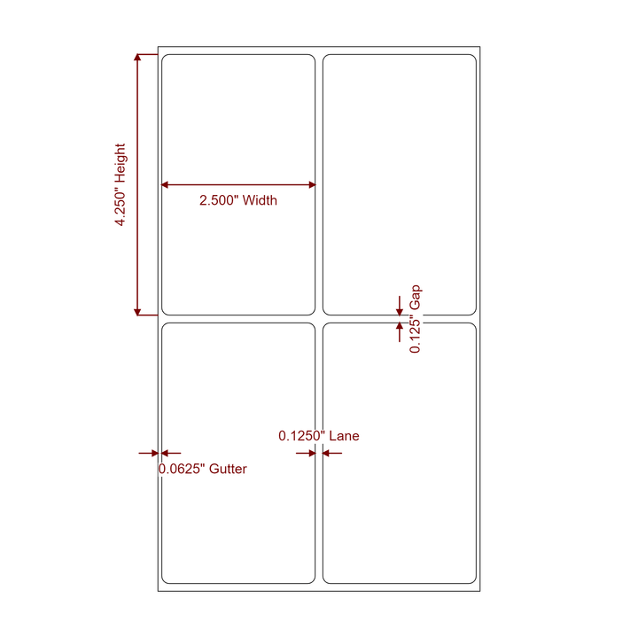 2.5 Inch x 4.25 Inch Rectangle Inkjet Label Roll - 2Up - 2D Drawing