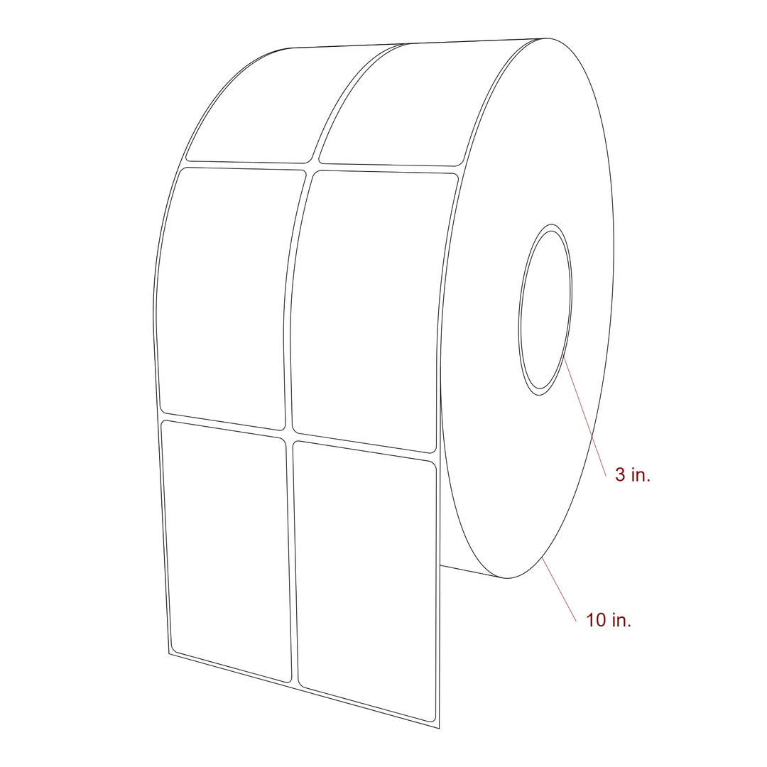 2.5 Inch x 4.25 Inch Rectangle Inkjet Label Roll - 3 Inch Core - 10 Inch Roll OD - 2Up - 3D Perspective