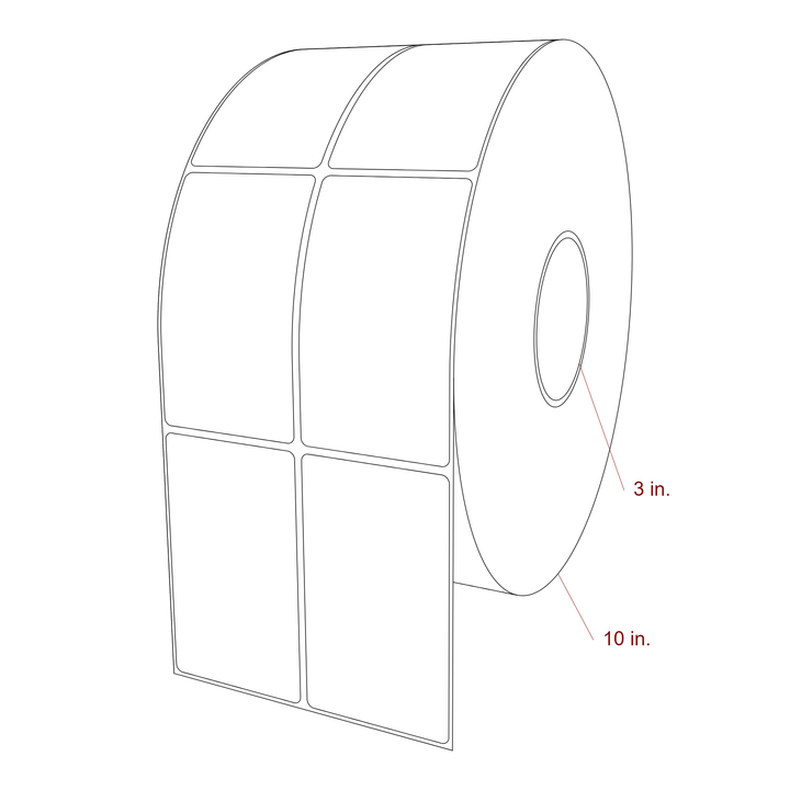2.5 Inch x 4.25 Inch Rectangle Inkjet Label Roll - 3 Inch Core - 10 Inch Roll OD - 2Up - 3D Perspective