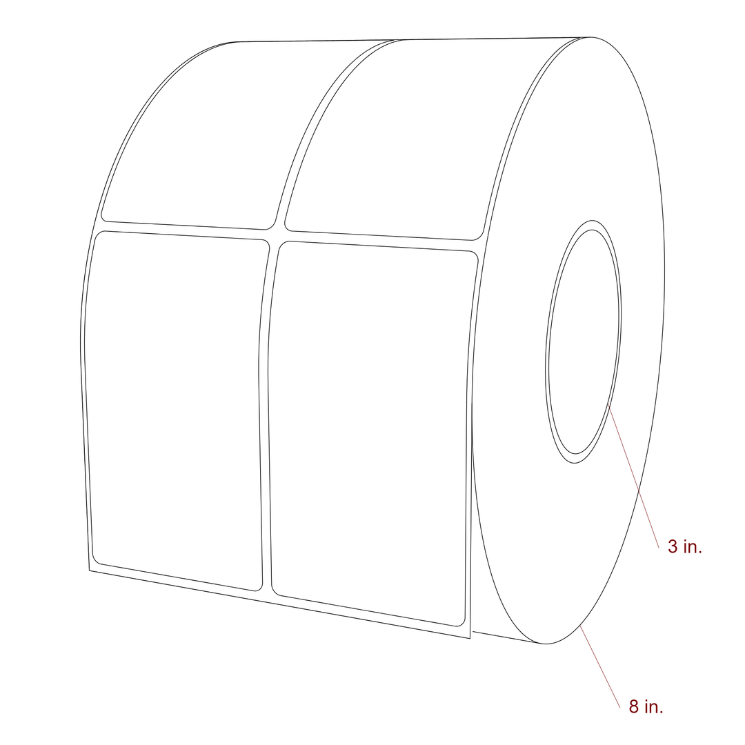 2.5 Inch x 4.25 Inch Rectangle Inkjet Label Roll - 3 Inch Core - 8 Inch Roll OD - 2Up - 3D Perspective