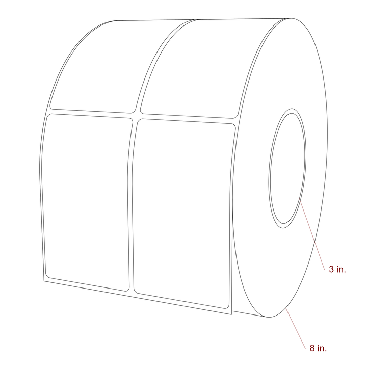 2.5 Inch x 4.25 Inch Rectangle Inkjet Label Roll - 3 Inch Core - 8 Inch Roll OD - 2Up - 3D Perspective