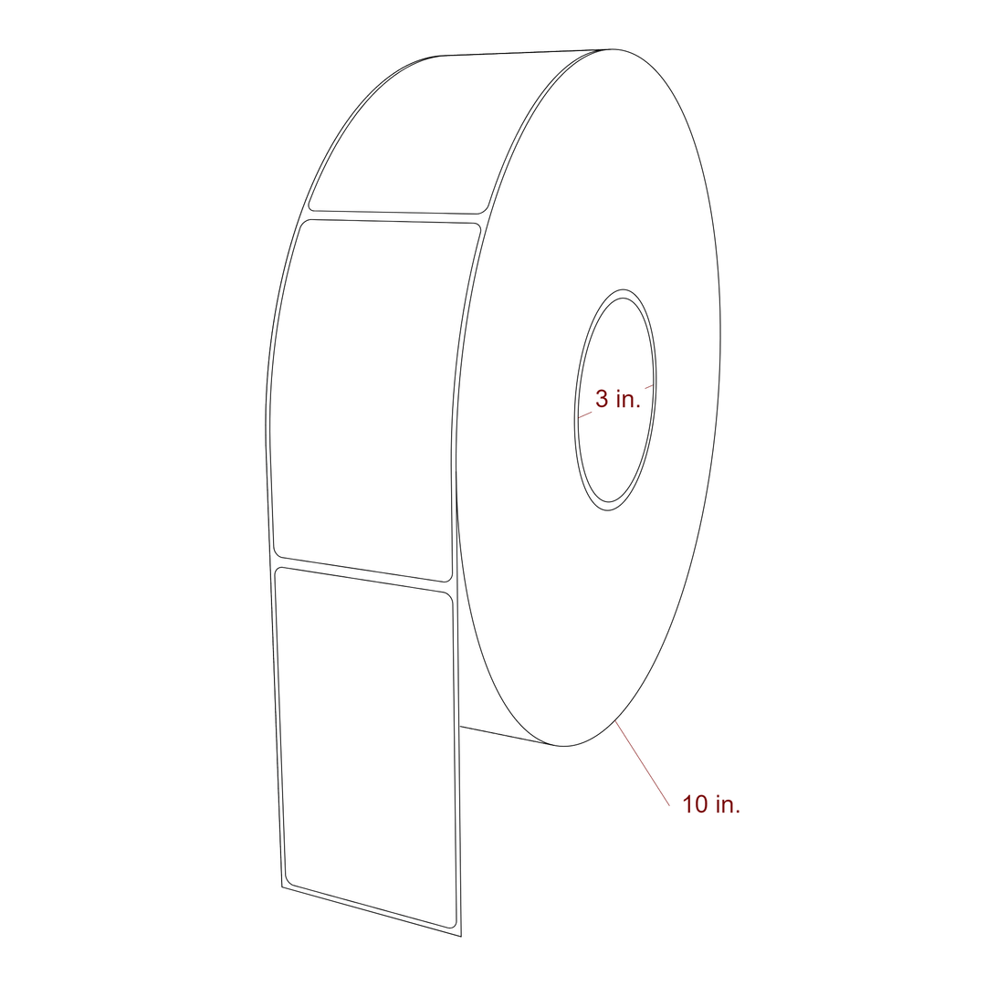 2.5 Inch x 4.25 Inch Rectangle Inkjet Label Roll - 3 Inch Core - 10 Inch Roll OD - 3D Perspective