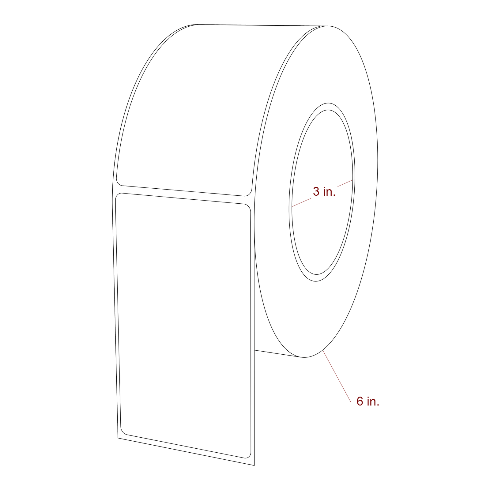 2.5 Inch x 4.25 Inch Rectangle Inkjet Label Roll - 3 Inch Core - 6 Inch Roll OD - 3D Perspective