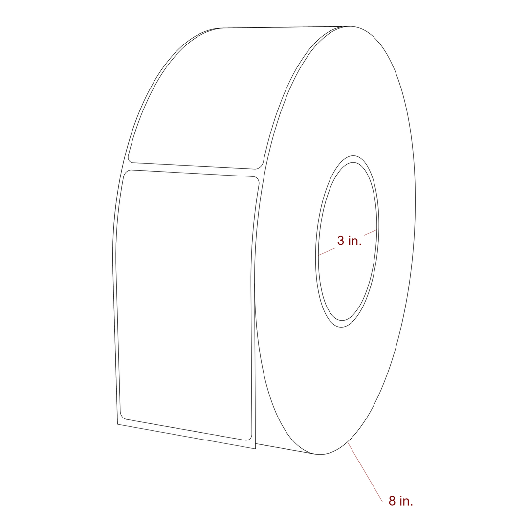 2.5 Inch x 4.25 Inch Rectangle Inkjet Label Roll - 3 Inch Core - 8 Inch Roll OD - 3D Perspective